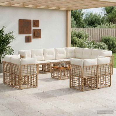 vidaXL Outdoor-Sofagarnitur 13 pcs Natürlich und Cremweiß Polyester