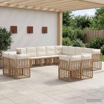 vidaXL Outdoor-Sofagarnitur Natürlich und Cremweiß Polyester