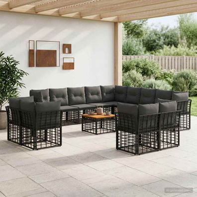 vidaXL Outdoor-Sofagarnitur 14 pcs Schwarz und Dunkelgrau Polyester