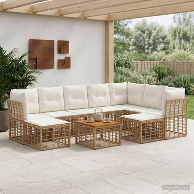 vidaXL Outdoor-Sofagarnitur 10 pcs Natürlich und Cremweiß Polyester