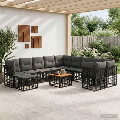 vidaXL Outdoor-Sofagarnitur 12 pcs Schwarz und Dunkelgrau Polyester
