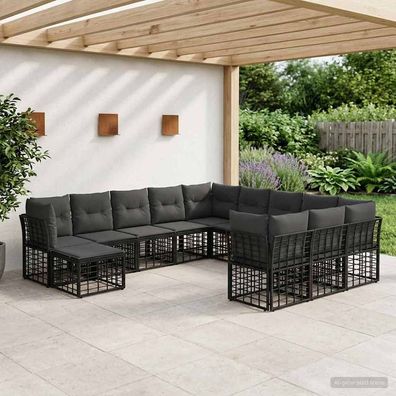 vidaXL Outdoor-Sofagarnitur 12 pcs Schwarz und Dunkelgrau Polyester