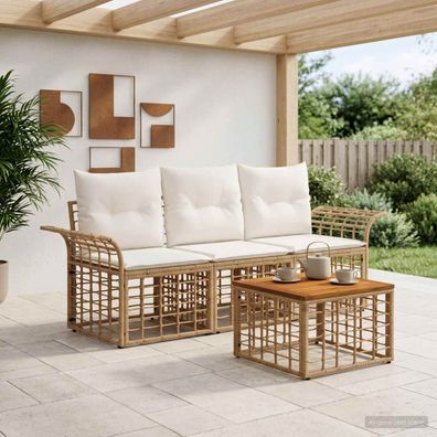 vidaXL Outdoor-Sofagarnitur 4 pcs Natürlich und Cremweiß Polyester