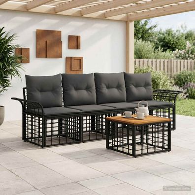 vidaXL Outdoor-Sofagarnitur 5 pcs Schwarz und Dunkelgrau Polyester