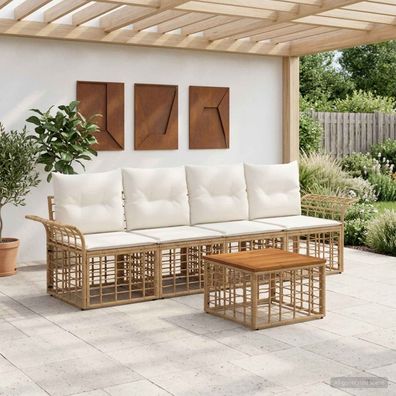 vidaXL Outdoor-Sofagarnitur 5 pcs Natürlich und Cremweiß Polyester