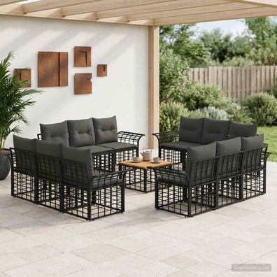 vidaXL Outdoor-Sofagarnitur 13 pcs Schwarz und Dunkelgrau Polyester