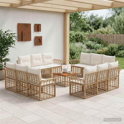 vidaXL Outdoor-Sofagarnitur 13 pcs Natürlich und Cremweiß Polyester