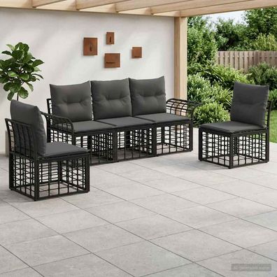 vidaXL Outdoor-Sofagarnitur 5 pcs Schwarz und Dunkelgrau Polyester