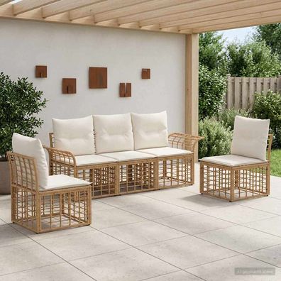vidaXL Outdoor-Sofagarnitur 5 pcs Natürlich und Cremweiß Polyester