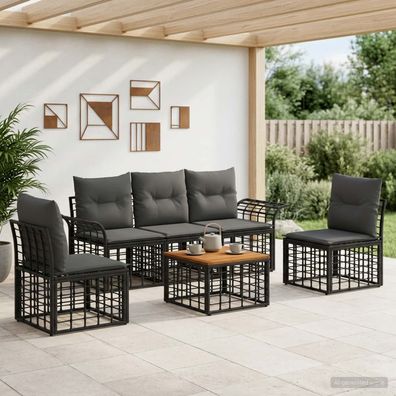 vidaXL Outdoor-Sofagarnitur 6 pcs Schwarz und Dunkelgrau Polyester