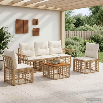 vidaXL Outdoor-Sofagarnitur 6 pcs Natürlich und Cremweiß Polyester