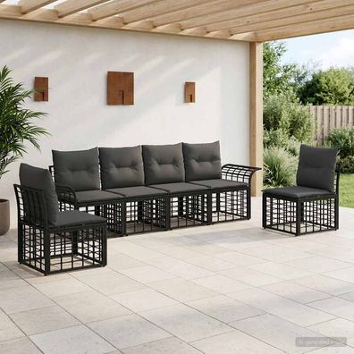 vidaXL Outdoor-Sofagarnitur 6 pcs Schwarz und Dunkelgrau Polyester