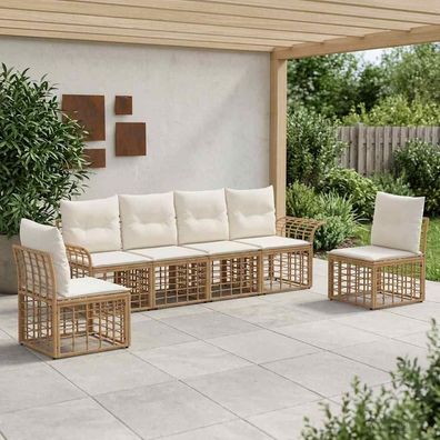 vidaXL Outdoor-Sofagarnitur 6 pcs Natürlich und Cremweiß Polyester