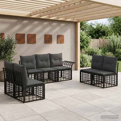 vidaXL Outdoor-Sofagarnitur 7 pcs Schwarz und Dunkelgrau Polyester