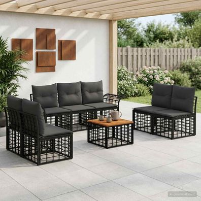 vidaXL Outdoor-Sofagarnitur 8 pcs Schwarz und Dunkelgrau Polyester