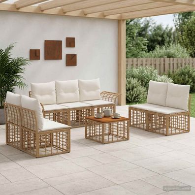vidaXL Outdoor-Sofagarnitur 8 pcs Natürlich und Cremweiß Polyester