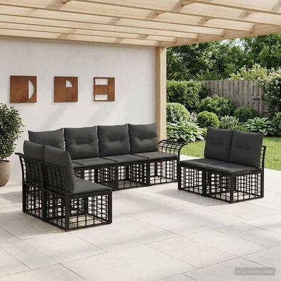 vidaXL Outdoor-Sofagarnitur 8 pcs Schwarz und Dunkelgrau Polyester