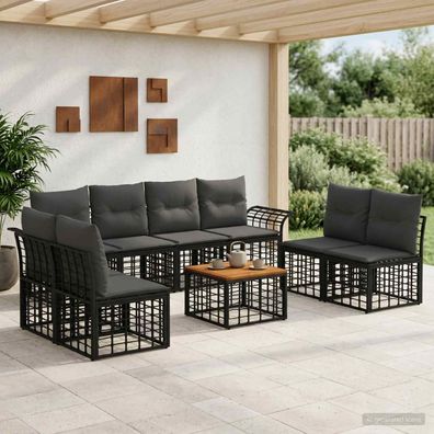 vidaXL Outdoor-Sofagarnitur 9 pcs Schwarz und Dunkelgrau Polyester