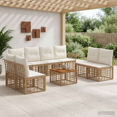 vidaXL Outdoor-Sofagarnitur 9 pcs Natürlich und Cremweiß Polyester
