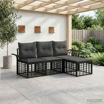 vidaXL Outdoor-Sofagarnitur 4 pcs Schwarz und Dunkelgrau Polyester