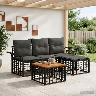 vidaXL Outdoor-Sofagarnitur 5 pcs Schwarz und Dunkelgrau Polyester