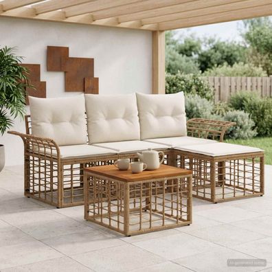 vidaXL Outdoor-Sofagarnitur 5 pcs Natürlich und Cremweiß Polyester