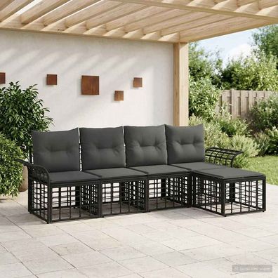 vidaXL Outdoor-Sofagarnitur 5 pcs Schwarz und Dunkelgrau Polyester