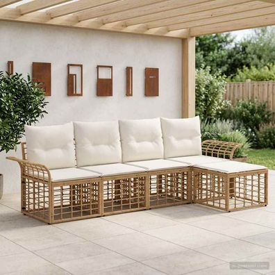 vidaXL Outdoor-Sofagarnitur 5 pcs Natürlich und Cremweiß Polyester