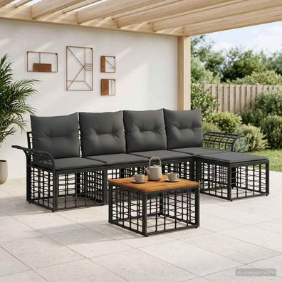 vidaXL Outdoor-Sofagarnitur 6 pcs Schwarz und Dunkelgrau Polyester