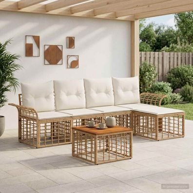 vidaXL Outdoor-Sofagarnitur 6 pcs Natürlich und Cremweiß Polyester