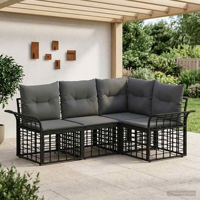 vidaXL Outdoor-Sofagarnitur 4 pcs Schwarz und Dunkelgrau Polyester