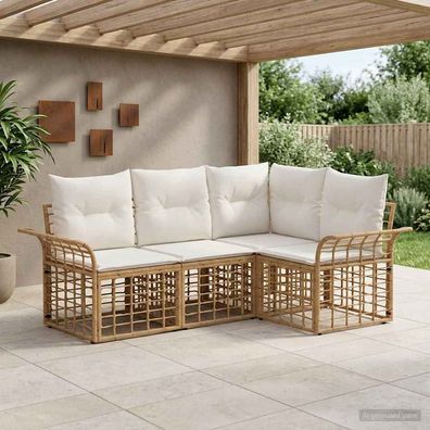 vidaXL Outdoor-Sofagarnitur 4 pcs Natürlich und Cremweiß Polyester