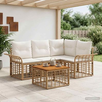 vidaXL Outdoor-Sofagarnitur 5 pcs Natürlich und Cremweiß Polyester