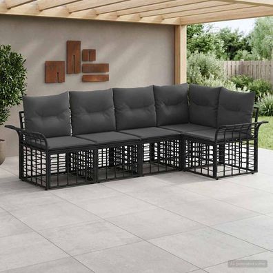 vidaXL Outdoor-Sofagarnitur 5 pcs Schwarz und Dunkelgrau Polyester