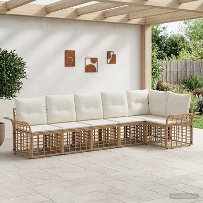 vidaXL Outdoor-Sofagarnitur 6 pcs Natürlich und Cremweiß Polyester