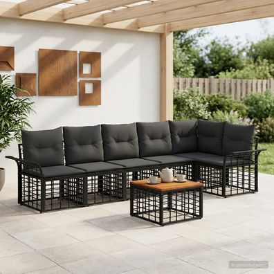 vidaXL Outdoor-Sofagarnitur 7 pcs Schwarz und Dunkelgrau Polyester