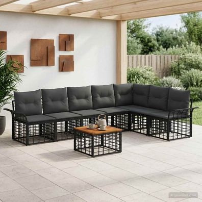 vidaXL Outdoor-Sofagarnitur 8 pcs Schwarz und Dunkelgrau Polyester