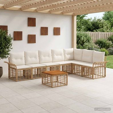 vidaXL Outdoor-Sofagarnitur 8 pcs Natürlich und Cremweiß Polyester