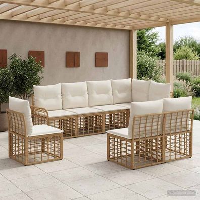 vidaXL Outdoor-Sofagarnitur 8 pcs Natürlich und Cremweiß Polyester