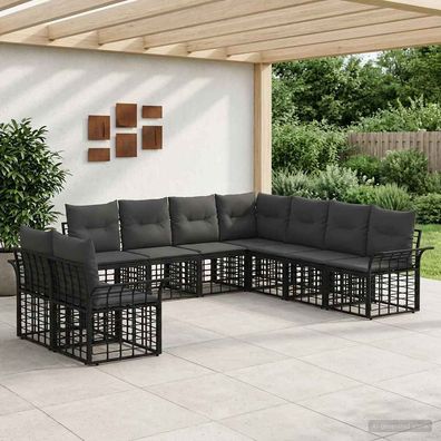 vidaXL Outdoor-Sofagarnitur 9 pcs Schwarz und Dunkelgrau Polyester