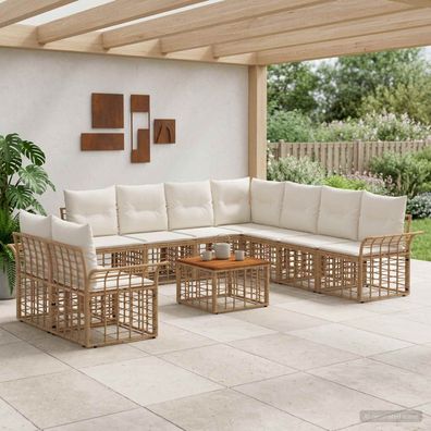 vidaXL Outdoor-Sofagarnitur 10 pcs Natürlich und Cremweiß Polyester