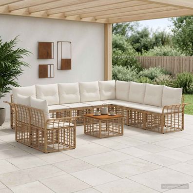 vidaXL Outdoor-Sofagarnitur 11 pcs Natürlich und Cremweiß Polyester