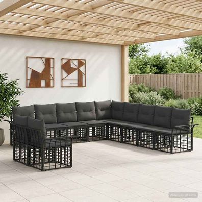 vidaXL Outdoor-Sofagarnitur 11 pcs Schwarz und Dunkelgrau Polyester