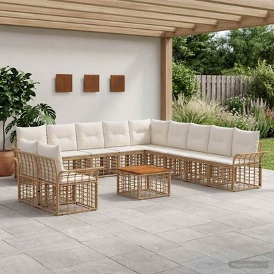 vidaXL Outdoor-Sofagarnitur 12 pcs Natürlich und Cremweiß Polyester
