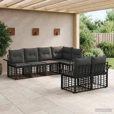vidaXL Outdoor-Sofagarnitur 7 pcs Schwarz und Dunkelgrau Polyester