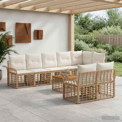 vidaXL Outdoor-Sofagarnitur 9 pcs Natürlich und Cremweiß Poly-Rattan