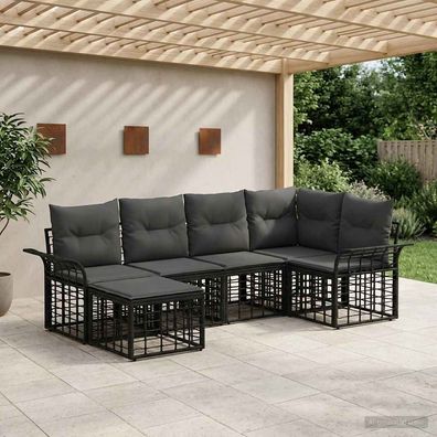 vidaXL Outdoor-Sofagarnitur 6 pcs Schwarz und Dunkelgrau Polyester