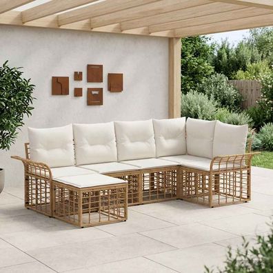vidaXL Outdoor-Sofagarnitur 6 pcs Natürlich und Cremweiß Polyester