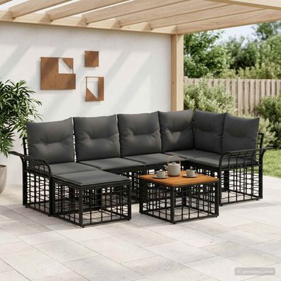 vidaXL Outdoor-Sofagarnitur 7 pcs Schwarz und Dunkelgrau Polyester
