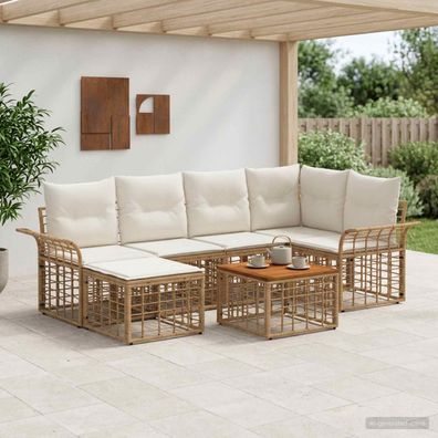 vidaXL Outdoor-Sofagarnitur 7 pcs Natürlich und Cremweiß Polyester